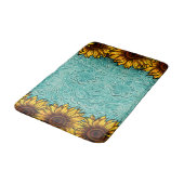 Tapis De Bain Turquoise Leather Tooled Bright Sunny Sunflowers (Angle)