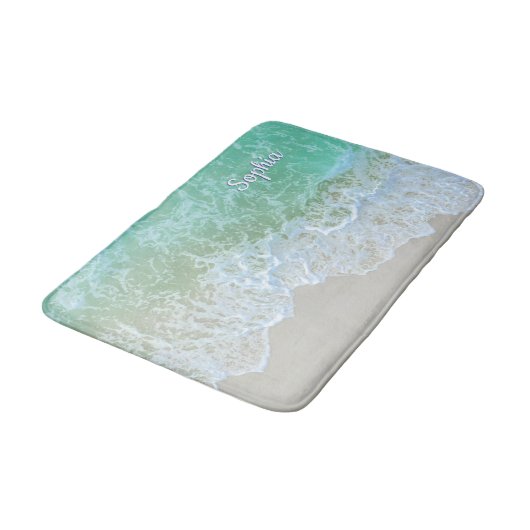 Tapis De Bain Turquoise Ocean Wave, Personalize Nom ou Monogram (Angle)