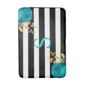 Tapis De Bain Turquoise Or Floral Monogramme Noir Blancs (Devant (Vertical))