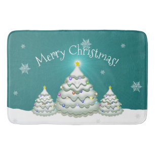 Tapis De Bain Turquoise Snowy Christmas Tree Bath Mat