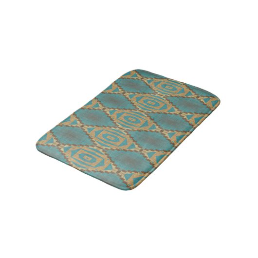 Tapis De Bain Turquoise Turquoise Taupe Brown Eclectique Ethniqu (Angle)