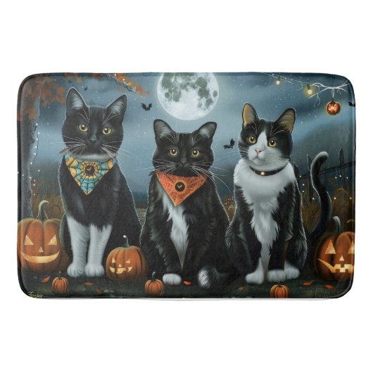 Tapis De Bain Tuxedo Chat Halloween Éffrayant (Devant)