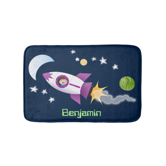 Tapis De Bain Un adorable vaisseau-fusée dans l'espace dessin an (Devant)