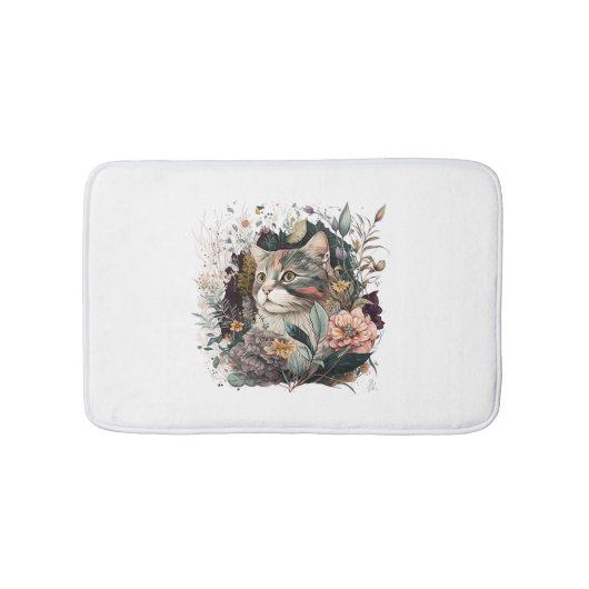 Tapis De Bain Un beau chat AVEC bouquet de roses pour l'amour du (Devant)