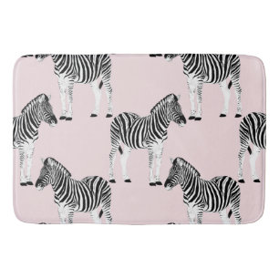 Tapis De Bain Un joli Zèbre noir et blanc, un animal rose