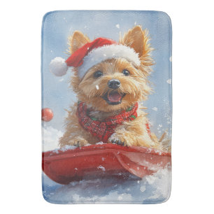 Tapis De Bain Un Terrier australien à la luge, qu'il neige Noël