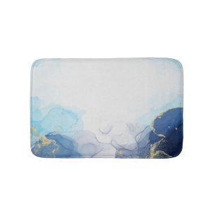 Tapis De Bain Une baleine sur fond d'art fluide or bleu en techn