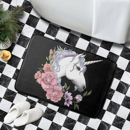 Tapis De Bain Unicorn blanc et Flowers