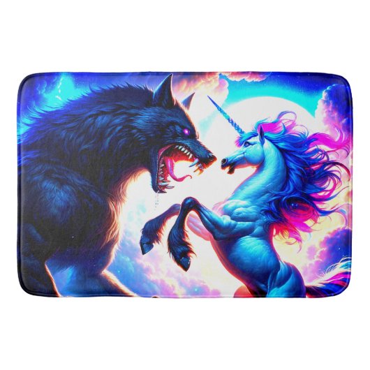 Tapis De Bain Unicorn Combattre un loup d'argent (Devant)