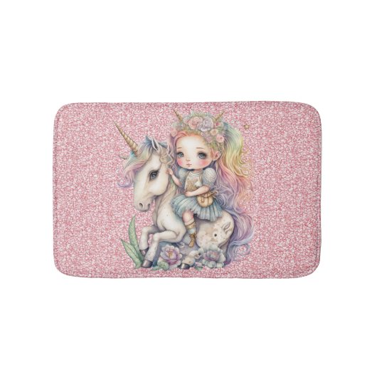 Tapis De Bain Unicorn Fairy Princess Parties scintillant rose Im (Devant)