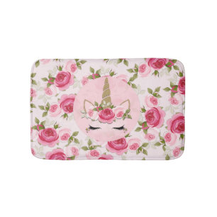Tapis De Bain Unicorn Gold Pink Floral Roses Douche tendance