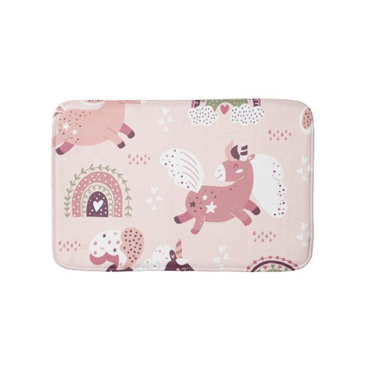 Tapis De Bain Unicorns Rainbows : Pastel Magic Arrière - plan. (Devant)