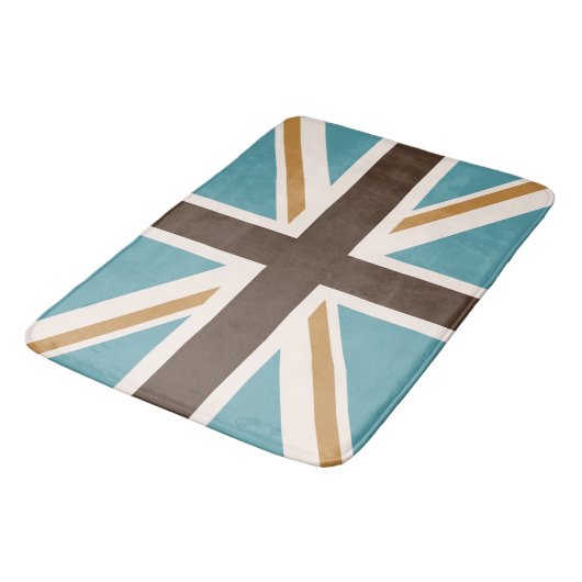 Tapis De Bain Union Jack/Drapeau Crème Turquoise Brown or (Angle)