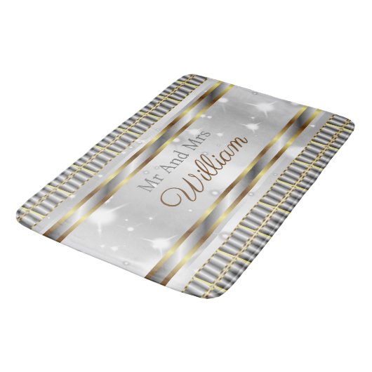 Tapis De Bain Unique esthétique or argent Mariage élégant (Angle)