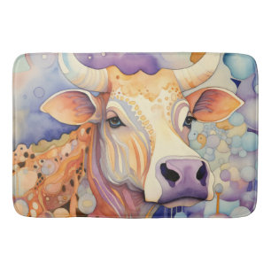 Tapis De Bain Vache à l'aquarelle Bulles Douce
