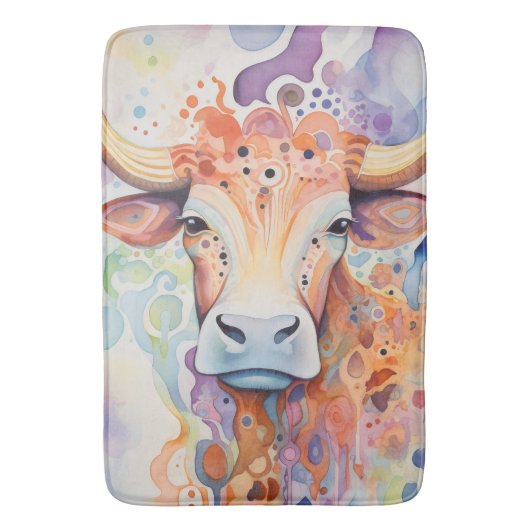 Tapis De Bain Vache d'aquarelle mousseuse (devant Vertical)