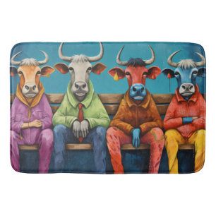 Tapis De Bain Vache de ferme de boeuf bleu blanc habillée