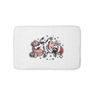 Tapis De Bain Vache de Noël à scooter rose vintage vecteur_1