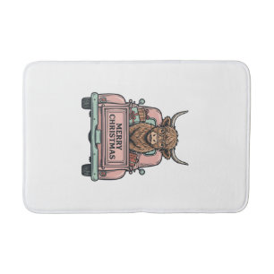 Tapis De Bain Vache des Highlands Camion de Noël Gravure Vintage