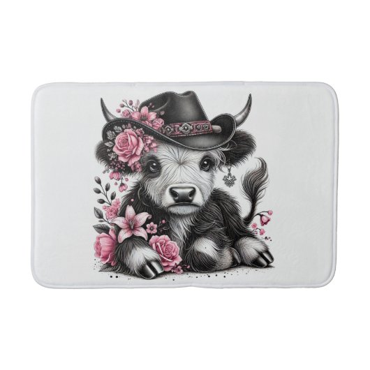 Tapis De Bain Vache Highland avec Casquette Floral (Devant)