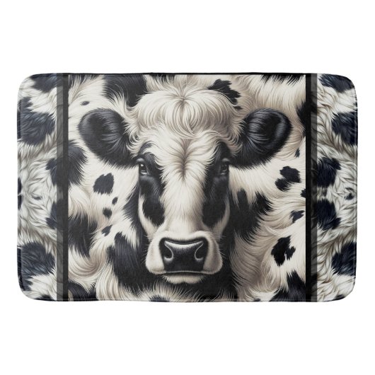 Tapis De Bain Vache noire et blanche Cowhide Fur Fur Look (Devant)