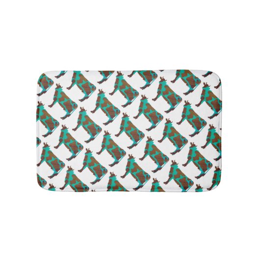 Tapis De Bain Vache Silhouette Brown et Turquoise (Devant)