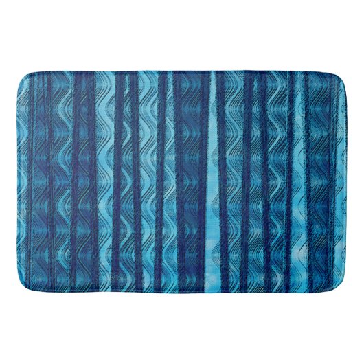 Tapis De Bain Vague Rétro Bleu Motif Unique Frais (Devant)