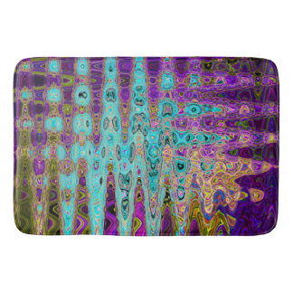 Tapis De Bain Vagues Atomiques Rétro Abstraites Groovy Bleu Aqua