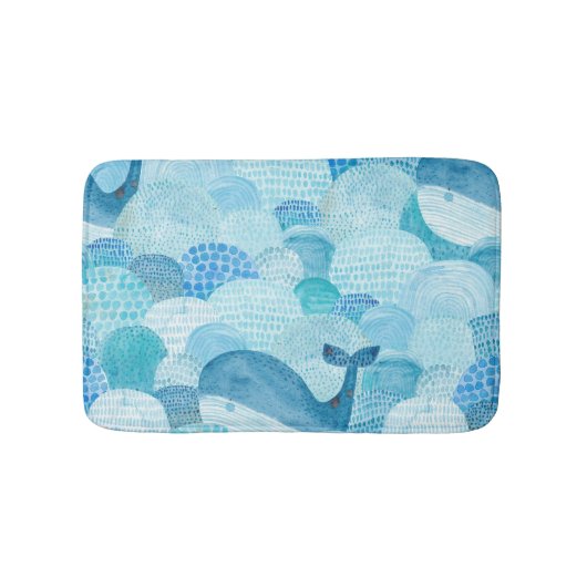 Tapis De Bain Vagues, baleine, texture bleu enfantine (Devant)