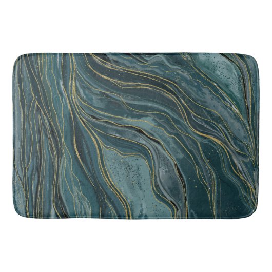 Tapis De Bain Vagues d'aquarelle Abstraite turquoise Blue Gold (Devant)