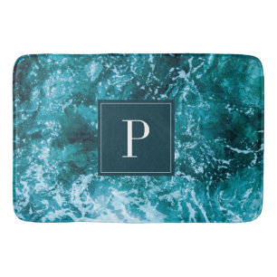 Tapis De Bain Vagues de mer turquoise avec monogramme personnali