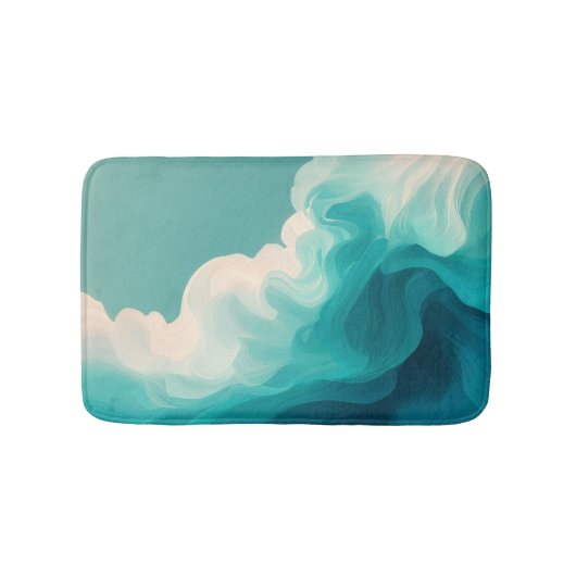 Tapis De Bain Vagues fluides sarcelle et blanc (Devant)