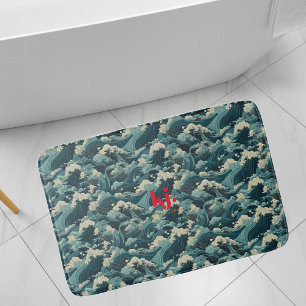 Tapis De Bain Vagues japonaises de Seigaiha Monogramme