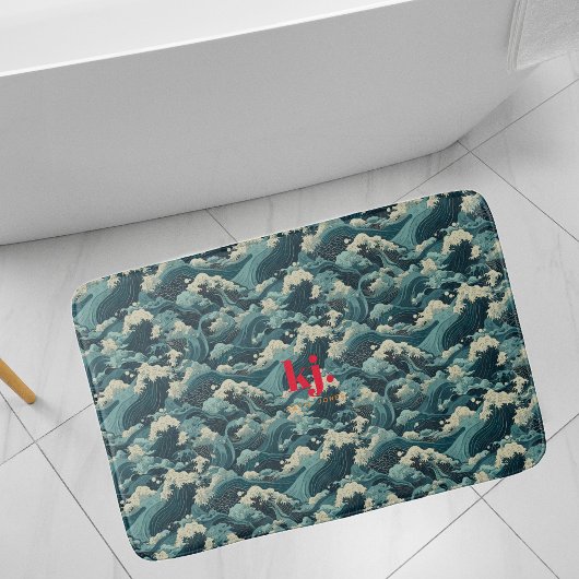 Tapis De Bain Vagues japonaises de Seigaiha | Monogramme
