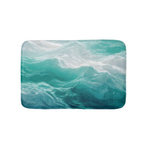 Tapis De Bain Vagues océaniques sarcelle abstraites