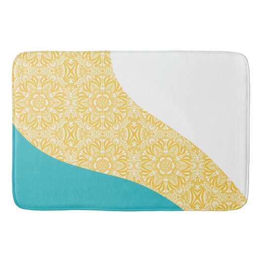 Tapis De Bain Vagues simples - Motif floral Turquoise et Jaune (Devant)