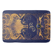 Tapis De Bain Vaisseau antique, Dauphins, Or, Monogramme bleu ma (Devant)