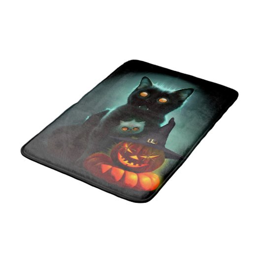 Tapis De Bain Vampire Chat et Assistant Citrouille Halloween Sur (Angle)
