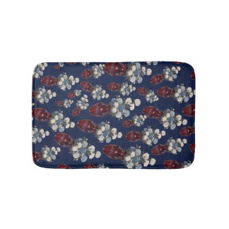Tapis De Bain Vases Chinoiserie Chrysanthèmes Bleu Nuit