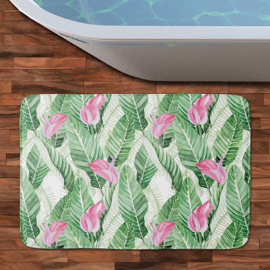 Tapis De Bain Végétation florale rose tropical