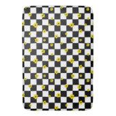 TAPIS DE BAIN VÉRIFICATIONS NOIRES ET BLANCHES AVEC FLEURS JAUNE (devant Vertical)
