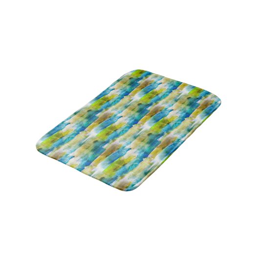 Tapis De Bain Vert abstrait d'aquarelle, bleu (Angle)