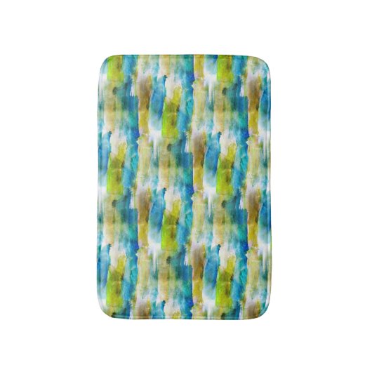 Tapis De Bain Vert abstrait d'aquarelle, bleu (Devant (Vertical))