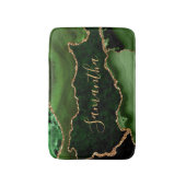 Tapis De Bain Vert et faux or paillettes marbre agate (Devant (Vertical))
