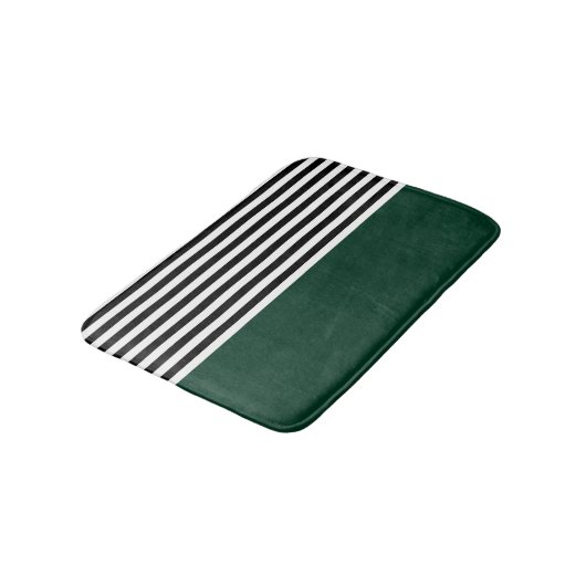 Tapis De Bain Vert foncé avec bandes noires et blanches (Angle)