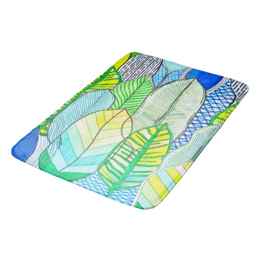 Tapis De Bain Vert Jaune mignon Moderne Tropical Boho Feuille (Angle)