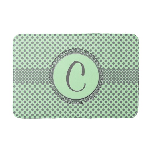 Tapis De Bain Vert menthe avec Pois gris-Monogramme STaylor (Devant)