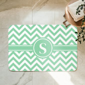 Tapis De Bain Vert Menthe Et Monogramme Chevron Blanc