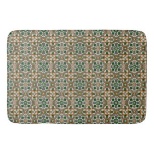 Tapis De Bain Vert moutarde floral Azulejos motif géométrique
