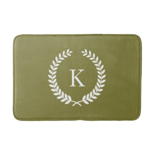 Tapis De Bain Vert olive et blanc de monogramme fait sur